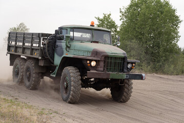 Fototapeta premium MILITARY TRUCK - Old Russian vehicle at the shows of military enthusiasts