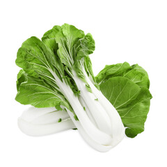 Fresh green pak choy cabbages on white background
