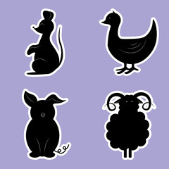 set of outline animals
