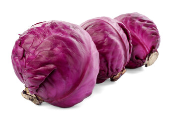 Obraz premium Fresh ripe red cabbages on white background