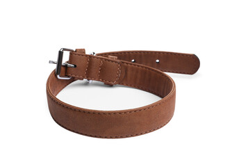 Brown leather dog collar isolated on white