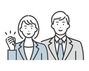 頑張る若いビジネスマンとビジネスウーマン　ガッツポーズ