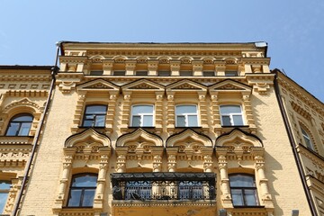 Beautiful facade of building on sunny day, low angle view