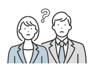 若いビジネスマンとビジネスウーマン　疑問の表情
