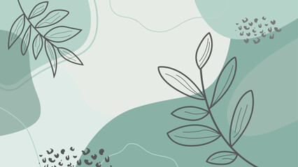 Minimal long vector banner in green colors. Abstract organic floral background with leaf and flower