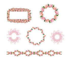 Set di cornici con fiori isolate su sfondo bianco