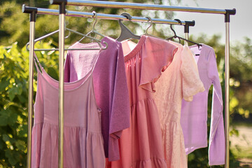 Stylish, fashionable summer dress on a hanger.