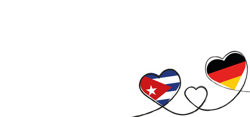 Drei verbundene Herzen mit der Flagge von Deutschland und Kuba
