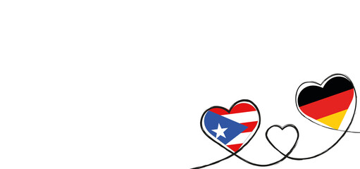 Drei verbundene Herzen mit der Flagge von Deutschland und Puerto Rico
