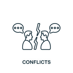 Conflicts icon. Line simple Psychology icon for templates, web design and infographics