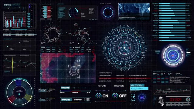 Futuristic HUD panel positioning and targeting motion element