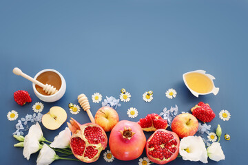 Rosh hashanah (jewish New Year holiday) concept. Traditional symbols