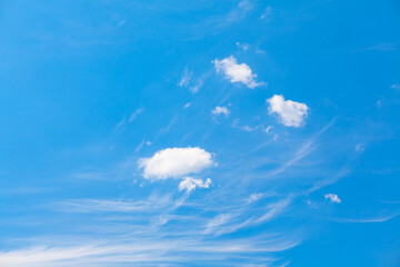 Clear sky with cirrus . Pure blue heaven . Rare clouds background
