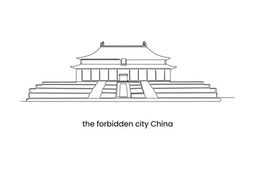 Continuous one line drawing the Forbidden City in Beijing, China. Landmarks concept. Single line draw design vector graphic illustration.