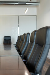 Unattended empty conference table - stock photo
