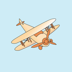 cartoon biplane design vector icon flat isolated illustration