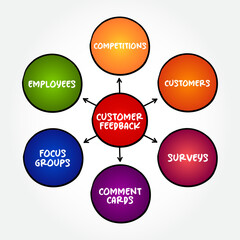 Customer Feedback is information provided by customers about their experience with a product or service, mind map concept for presentations and reports