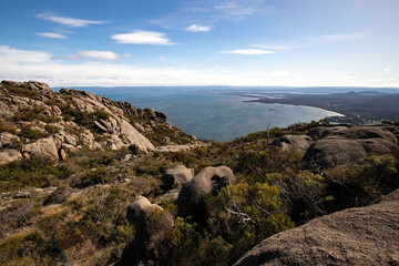 beautiful landscape from mont amos at freycinet national park in tasmania / australia 