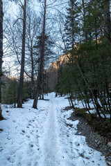 snowy trail in ordesa national park in the spanish pyrenees