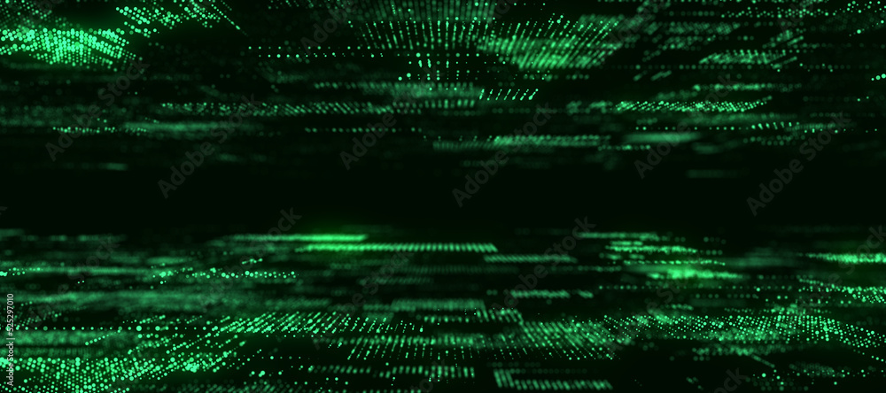 Fototapete Abstract digital background with matrix. Science backdrop of many particles. Big data visualization. 3d rendering.