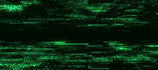 Abstract digital background with matrix. Science backdrop of many particles. Big data visualization. 3d rendering.