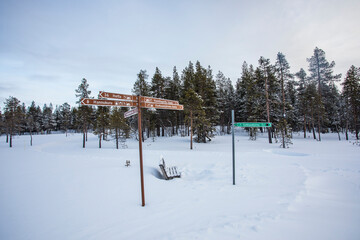 Ski expedition in Pallas Yllastunturi National Park , Lapland, Finland