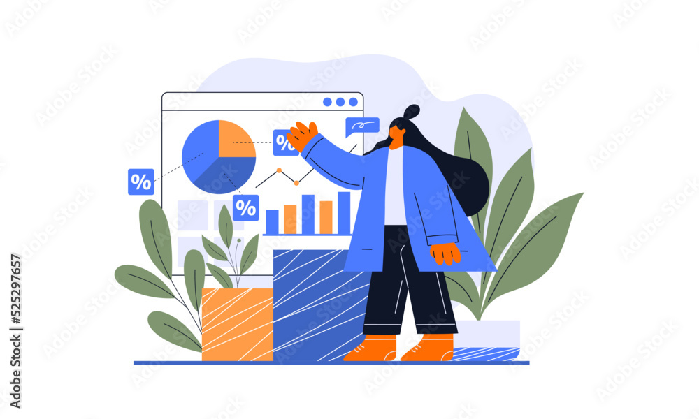 Poster flat vector design statistical and data analysis for business finance investment concept. flat vecto