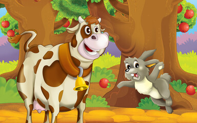 Obraz na płótnie Canvas cartoon scene with farm animal in garden illustration