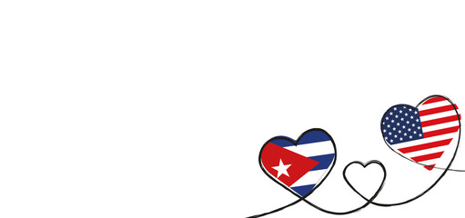 Drei verbundene Herzen mit der Flagge der USA und Kuba