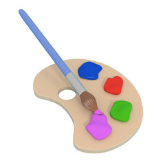 Paint palette with brush icon isolated 3d render illustration