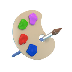 Paint palette with brush icon isolated 3d render illustration
