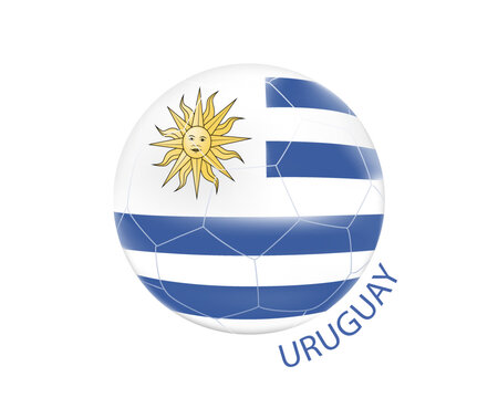 A soccer ball with the flag of Uruguay.The concept of football in 2022.