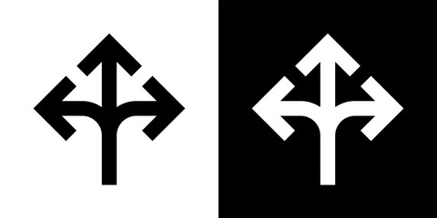 Three-way direction arrow icon vector in clipart style