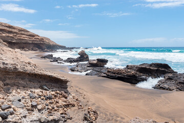 Fototapeta na wymiar Scenic View of Sealandscape on a Sunny day in Fuerteventura, Canary Island