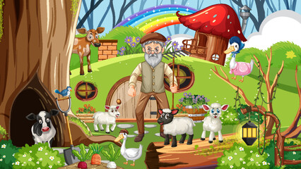 Obraz na płótnie Canvas Farmer with his farm animals