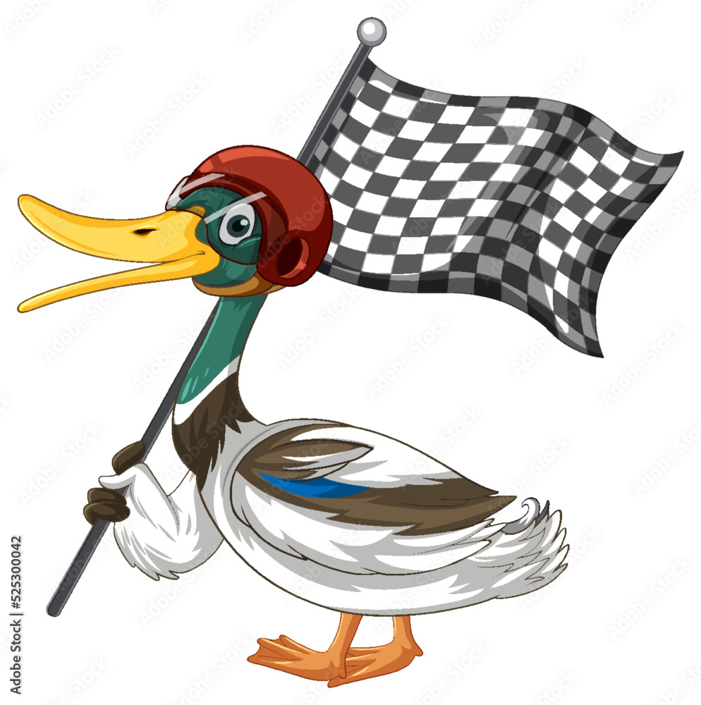 Wall mural Cartoon duck holding race flag