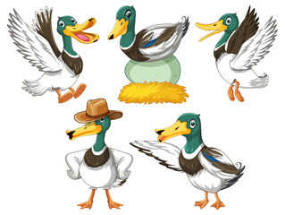 Set of duckling doing different activities