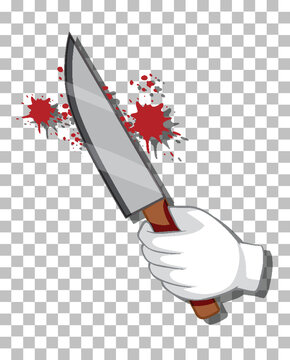 Hand holding knife with blood spatter