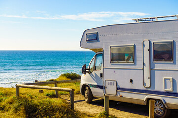 Motorhome camping on beach, Spain