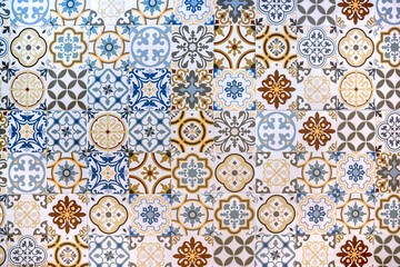 Texture of hydraulic tiles. Floral and arabesque geometric patterns. Pattern concept.