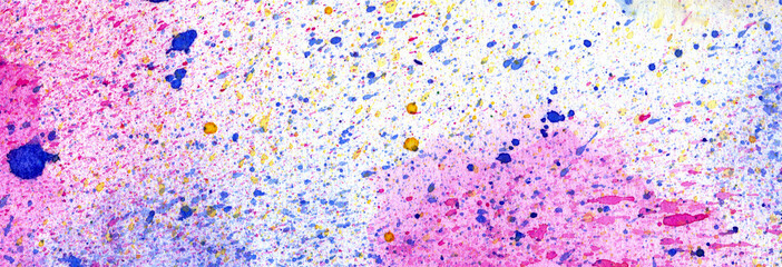 Obraz premium Purple, blue and yellow watercolor stains and splashes on a white background. Dynamic abstract watercolor background. Illustration.