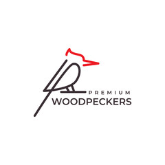 art line woodpecker logo design vector - obrazy, fototapety, plakaty