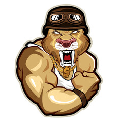 tiger muscle mascot cartoon in vector