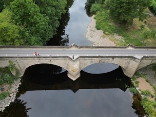 Aerial view of Boston Spa small village and remote suburb of civil parish in the City of Leeds metropolitan borough in West Yorkshire, England