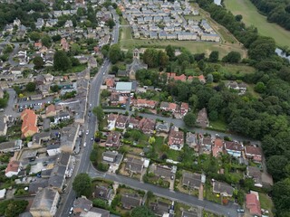 Aerial view of Boston Spa small village and remote suburb of civil parish in the City of Leeds metropolitan borough in West Yorkshire, England