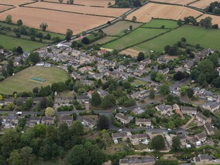 Aerial view of Boston Spa small village and remote suburb of civil parish in the City of Leeds metropolitan borough in West Yorkshire, England
