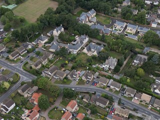 Fototapeta premium Aerial view of Boston Spa small village and remote suburb of civil parish in the City of Leeds metropolitan borough in West Yorkshire, England