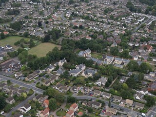 Obraz premium Aerial view of Boston Spa small village and remote suburb of civil parish in the City of Leeds metropolitan borough in West Yorkshire, England