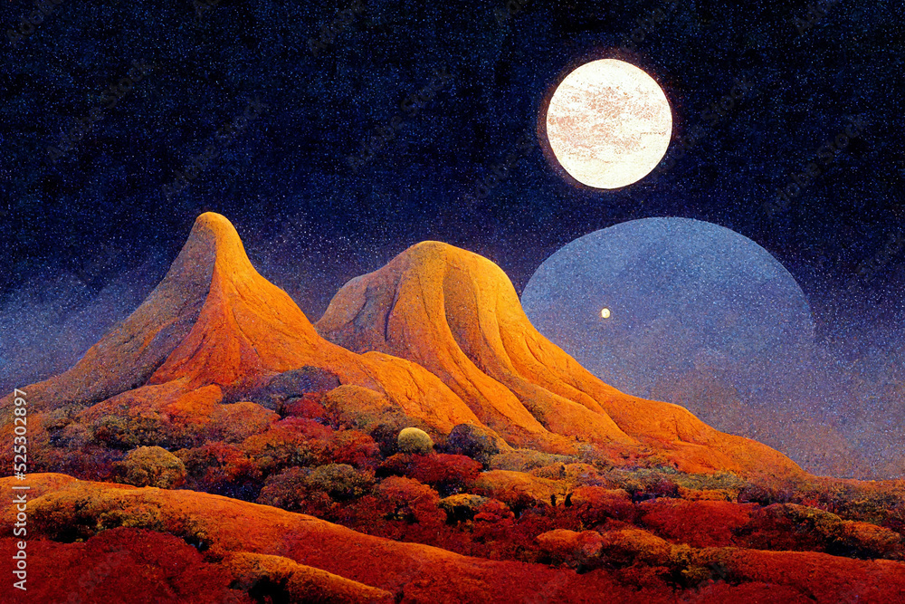 Wall mural mountain landscape on a moonlit night