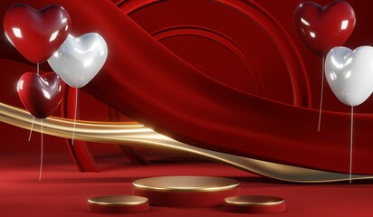 3D rendering of blank product background for cream cosmetics Modern red podium background